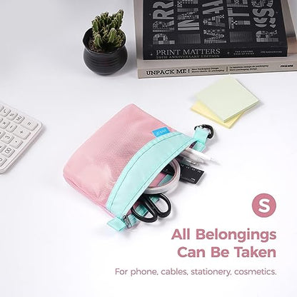 pack all 3 Pcs Water-Resistant Zipper Pouch, Mesh Zipper Bag - color: Pink, size: Set