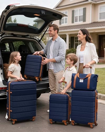 LONG VACATION Luggage Sets with Spinner Wheels, Suitcase Set 6 Piece - color: NAVY, size: 6 piece set