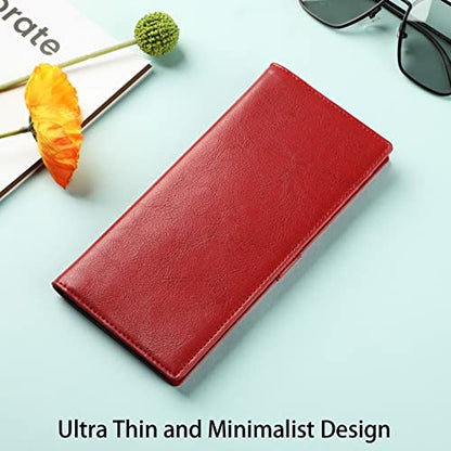 Lavemi Ultra Slim Thin Leather Women Wallet RFID Blocking Credit Card Holder Bifold Long Ladies Billfold - color: 1-waxed Red