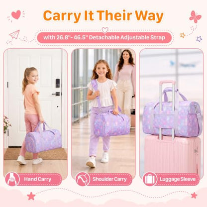 Kids Travel Duffle Bag - Weekender Bag for Girls 3-8 Year Olds - color: 01 Purple Heart, size: Medium-25L(Ages 3-8)