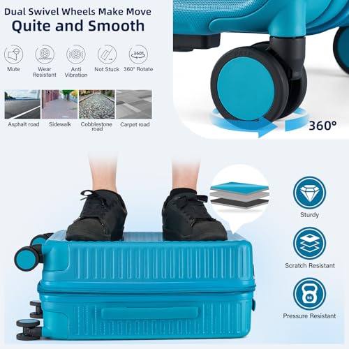 HanTrip 20"/28" Expandable Hard Case Luggage Sets 2 Piece, Caribbean Blue - color: Caribbean Blue, size: Expandable 2-Piece Set(20/28)