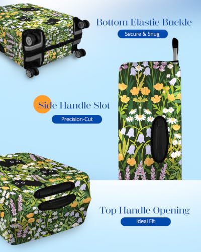 Slohif Stylish Luggage Cover with Storage Pocket 31-32 inch Cute Cat - color: Cats in Flowers, size: XL-(31-32)Inch