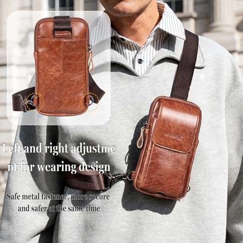 Small Crossbody Bag for Men Women - Genuine Leather Mini Sling Bag with Charging Port - color: Coffe
