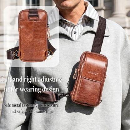 Small Crossbody Bag for Men Women - Genuine Leather Mini Sling Bag with Charging Port - color: Coffe