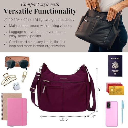 Baggallini Women's Securtex Anti-theft Free Time Crossbody Bag - color: Mulberry