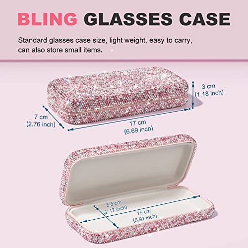 Sparkly Rhinestone Eyeglasses Case Bling Diamond Hard Shell Eyeglasses Protective Cases for Sunglasses - color: Pink
