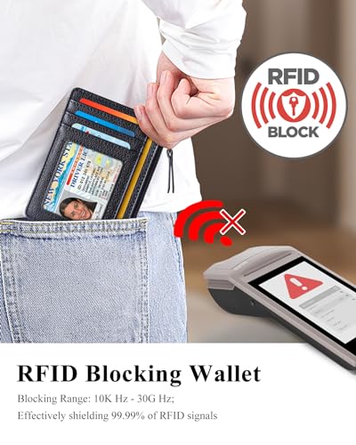 Teskyer 여성용 슬림 RFID 지갑, 지퍼 포켓이 있는 소형 카드 홀더, 블랙., 미니멀리스트 - color: 블랙.