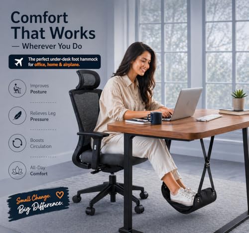 Airplane Foot Hammock 3-in-1 Travel Kit – Adjustable Memory Foam Foot Rest with Eye Mask & Ear Plugs for Long Flights, Office & Car