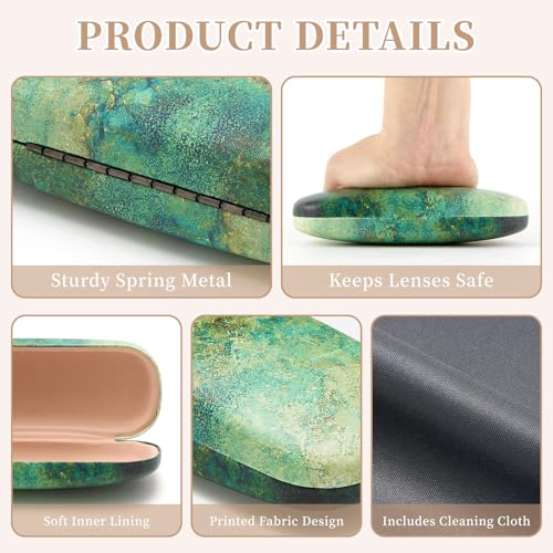 WOZEAH Eyeglasses Case Hard Shell, Protective Glasses Case for Women Men, Portable Eyeglass Holder Box with Cleaning Cloth - color: Blue Green