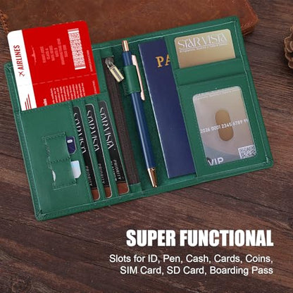 STAR VISTA Phoenix Leather Passport Holder, Calfskin Travel Wallet - RFID Blocking, ID Window, Zipper Pocket, Pen & Notebook Included, Mint - color: Mint Green B