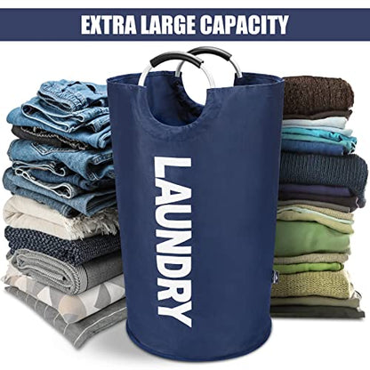 DOKEHOM 125L X-Large Laundry Basket Bag, Collapsible Tall Hamper, Dark Blue - color: Dark Blue, size: 125L