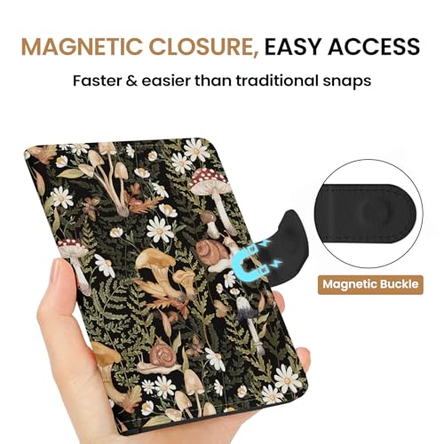 Passport Holder for Travel, RFID Blocking Wallet with Magnetic Closure - color: K-Mushroom