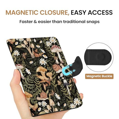 Passport Holder for Travel, RFID Blocking Wallet with Magnetic Closure - color: K-Mushroom