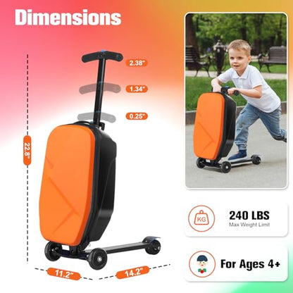 Scooter Luggage for Kids, Ride On Suitcase, Lightweight Foldable Luggage - color: Orange