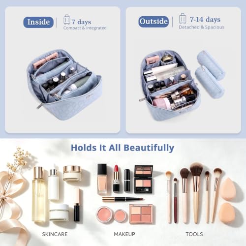 BOYATU Travel Makeup Bag Organizer: 3 Pcs Cosmetic Bag Set for Women Blue - color: C-Diamond Grid-Blue