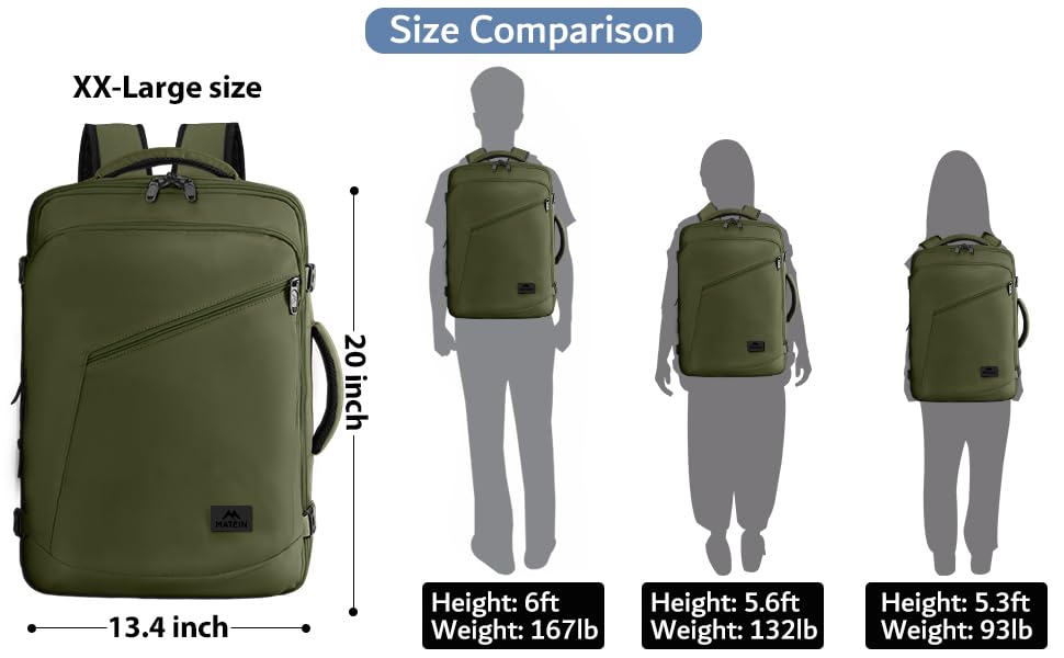 MATEIN Mens Backpack for Travel, Extra Large Expandable Carry on Backpack - color: Olive Green, size: XX-Large