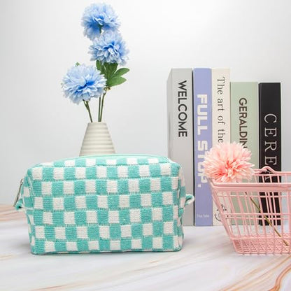 Checkered Makeup Bag for Purse, Small Travel Cosmetic Pouch,Arctic Blue - color: Arctic Blue