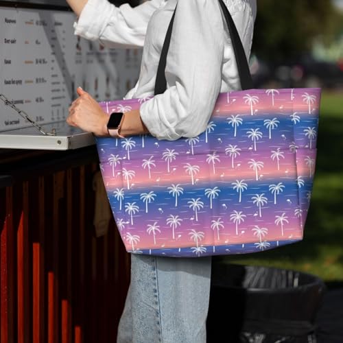 Women's Large Beach Bag Waterproof Travel Tote Bag with Pocket Sandproof Foldable Weekender Bags for Pool Vacation - color: Palm Purple