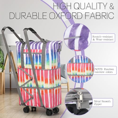 Rolling Duffel Bag - Foldable Expandable Duffle With Wheels for Travel, Luggage Carry On, Large Backpack Weekend Bag for Men Women (Rainbow) - color: Rainbow