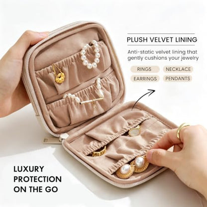 Double-Layer Travel Jewelry Pouch for Bangle, Necklaces, Rings (Beige) - color: Beige
