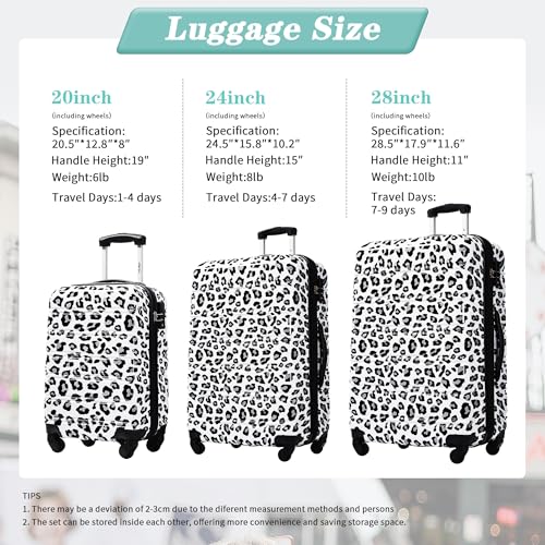 Merax 3-Piece Luggage Set,Leopard Print Hardshell Suitcases.White+Black - color: White+Black Leopard, size: 3 Piece(20/24/28)