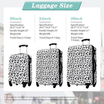 Merax 3-Piece Luggage Set,Leopard Print Hardshell Suitcases.White+Black - color: White+Black Leopard, size: 3 Piece(20/24/28)