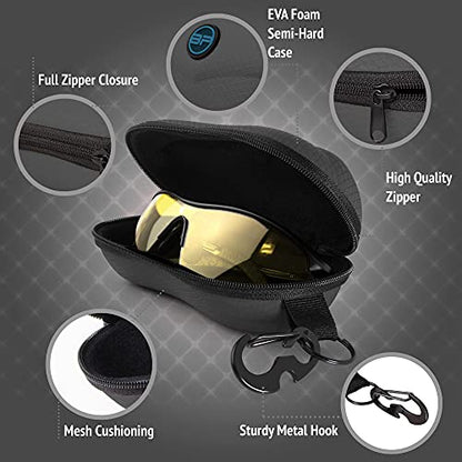 BLUPOND Sunglasses Case Semi Hard EVA Shell with Metal Hanging Hook Belt Clip Sun Glasses Storage - color: Black/Orange