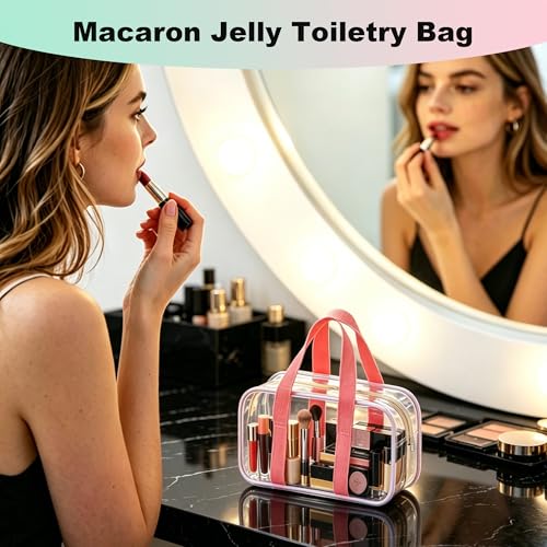 Macaron Jelly Clear Makeup Bag,TSA Approved Travel Toiletry Bag