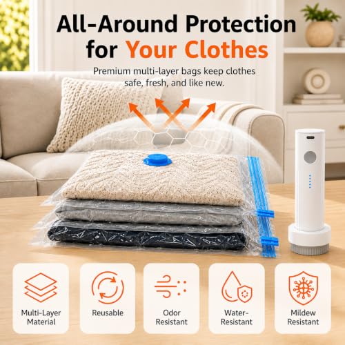 12 Pack Vacuum Bags for Travel with Rechargeable Pump, Save Luggage Space - size: 12 Combo