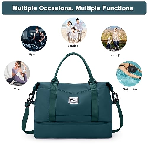 Travel Duffel Bag with Shoes Compartment, Weekender Bags for Women - color: A-Peacock Blue, size: Large