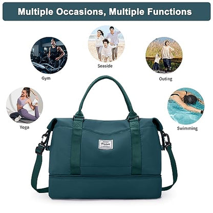 Travel Duffel Bag with Shoes Compartment, Weekender Bags for Women - color: A-Peacock Blue, size: Large