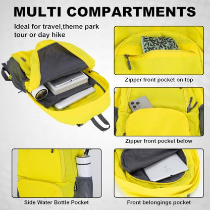 HOLYLUCK 20L lightweight packable Hiking Daypack Foldable Backpack for Men Women Small Travel Outdoor Foldable Shoulder Bag - color: Yellow