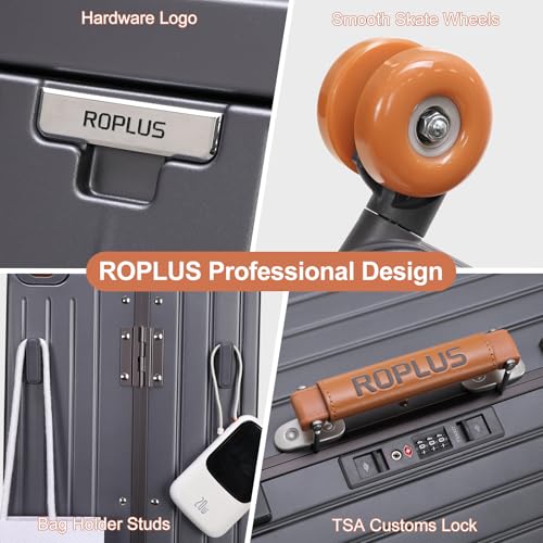 ROPLUS Zipperless Luggage with Front Laptop Compartment, Aluminium Frame Checkded-In Rolling Suitcase with USB Ports, TSA Lock, Skate Wheels (WhiteGreen, 25-Inch) - color: WhiteGreen, size: 25-Inch