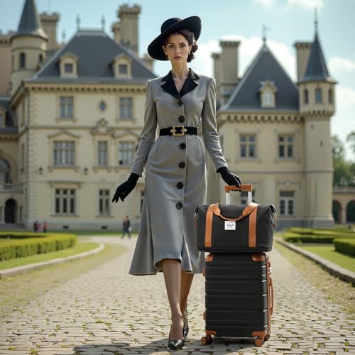 TAKUMI Luggage Sets, Hardside Suitcases with Wheels, Black Brown, 3 Piece - color: BLACK BROWN, size: 3 Piece Set(DB)