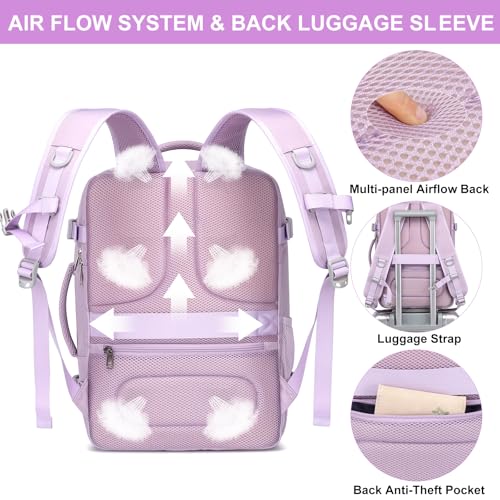 Travel Backpack for Women, 25L TSA Carry On Backpack Airline Approved - color: Light-purple, size: Large-25L