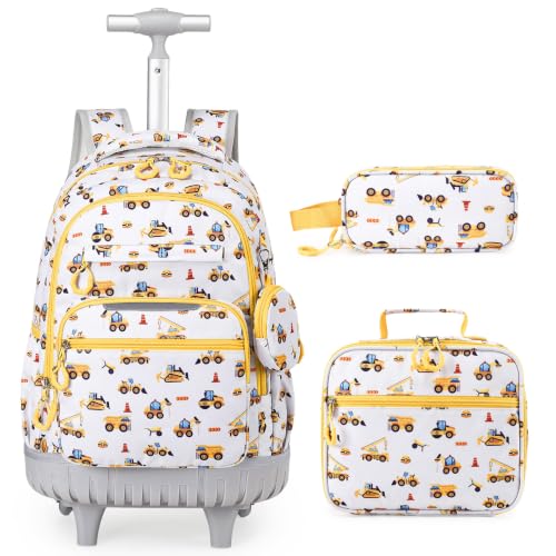 3 PCS Truck Rolling Backpack for Boys Girls with Lunch Bag - color: Grey Truck