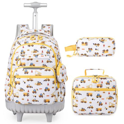 3 PCS Truck Rolling Backpack for Boys Girls with Lunch Bag - color: Grey Truck