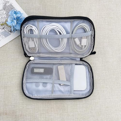 Travel Organizer Pouch, Waterproof Double Layer Electronics Accessory Carry Bag, Compact Storage for Chargers, Cords, Earphones (Black)