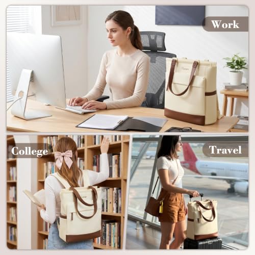 EMPSIGN Tote Backpack for Women, Work & Travel Bag, Fits 15.6" Laptop - color: Apricot/Coffee