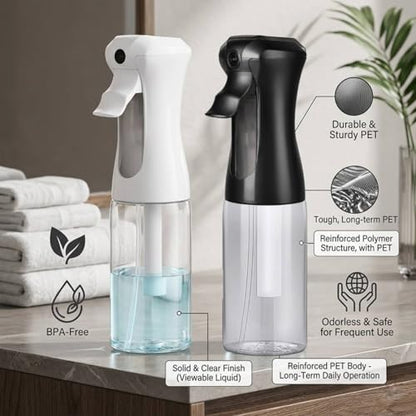 VIGOR PATH 200ml Continuous Mist Spray Bottle for Hair Plants and Skin Care - color: Black & White - 2 pack