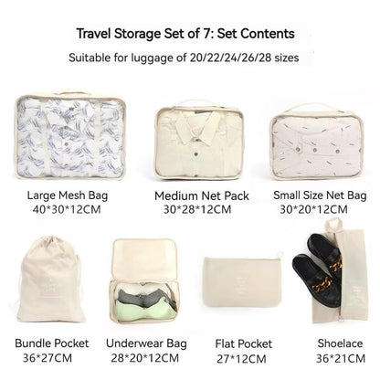 7-Piece Travel Packing Cube Set, Luggage Organizer with Mesh Panels, Includes Large, Medium, Small Cubes, Shoe Bag, Laundry Bag, Gray