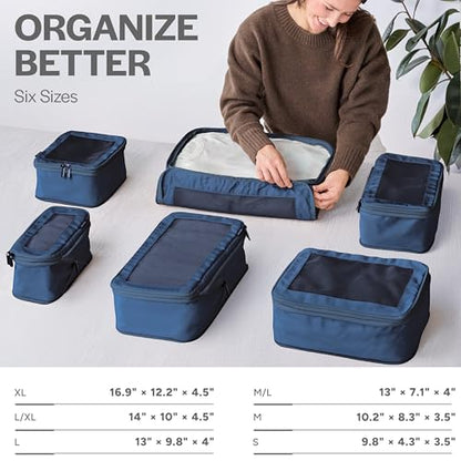 Aerotrunk 여행용 압축 패킹 큐브, 6팩, 다크 블루 - color: 다크 블루, size: 6개