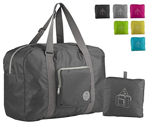 WANDF Foldable Personal Item Travel Bag, Carry on Duffle Bag - color: A-Grey 40L