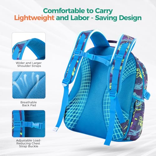 Choco Mocha Dinosaur Backpack Set Kids Backpacks for Boys, Boys Backpack with Lunch Box & Water Bottle, Elementary School Bookbag Age 6-8 17 Inch, Blue - color: Dinosaur Blue