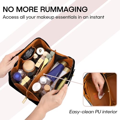 ALEXTINA Travel Makeup Bag, Checkered PU Leather Cosmetic Bag, Black - color: black, size: Medium