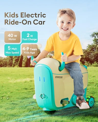 Gyroor GNU Kids Ride On Airplane Suitcase, 14L Storage, Ages 3-6, 3 Speeds - color: Turquoise