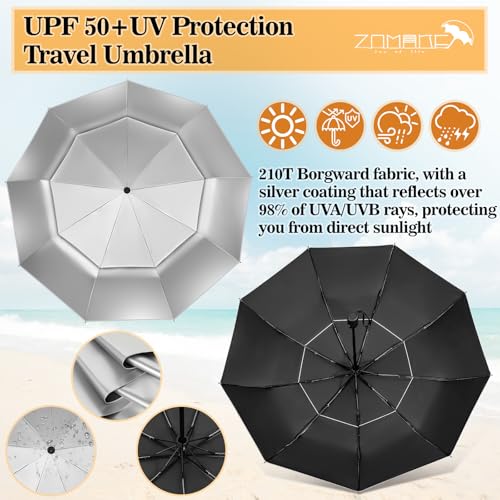 ZOMAKE UV Umbrella for Sun Protection, Travel Compact Sun Umbrellas 46Inch - color: A:Silver,Black a