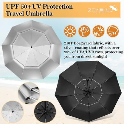 ZOMAKE UV Umbrella for Sun Protection, Travel Compact Sun Umbrellas 46Inch - color: A:Silver,Black a