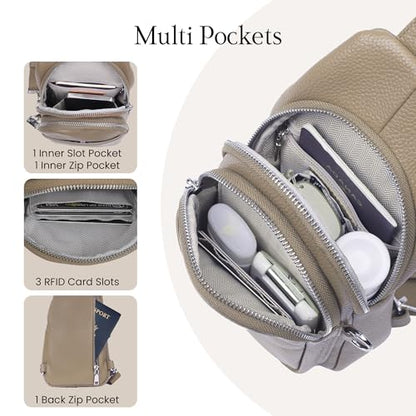 befen Genuine Leather Sling Bag for Women Anti-Theft Crossbody Chest Bags Fanny Packs for Travel with RFID Card Slots - color: Taupe