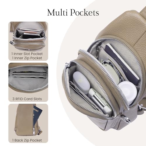 befen Genuine Leather Sling Bag for Women Anti-Theft Crossbody Chest Bags Fanny Packs for Travel with RFID Card Slots - color: Taupe
